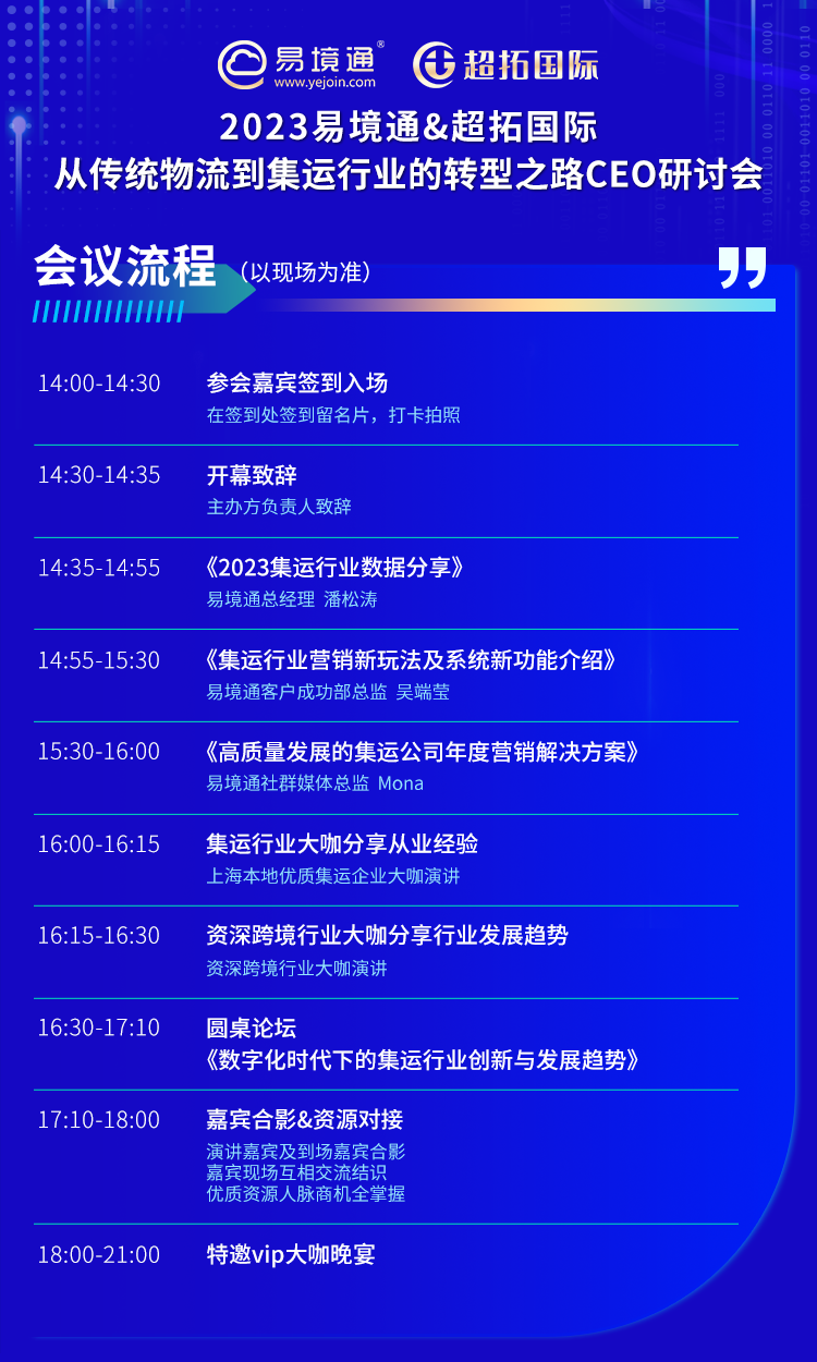 “轉(zhuǎn)型升級(jí) 領(lǐng)跑未來(lái)”——2023易境通集運(yùn)行業(yè)宣講會(huì)上海站預(yù)告
